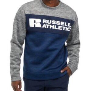 2 Russell Athletic Men's Color Block Fleece Pullovers, Blue & Gray Medium